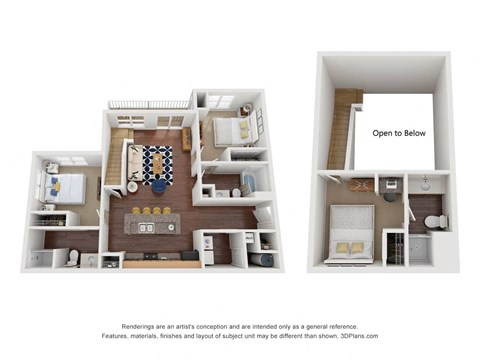 Floor plan for 3 beds, 3 baths, 1235 sqft